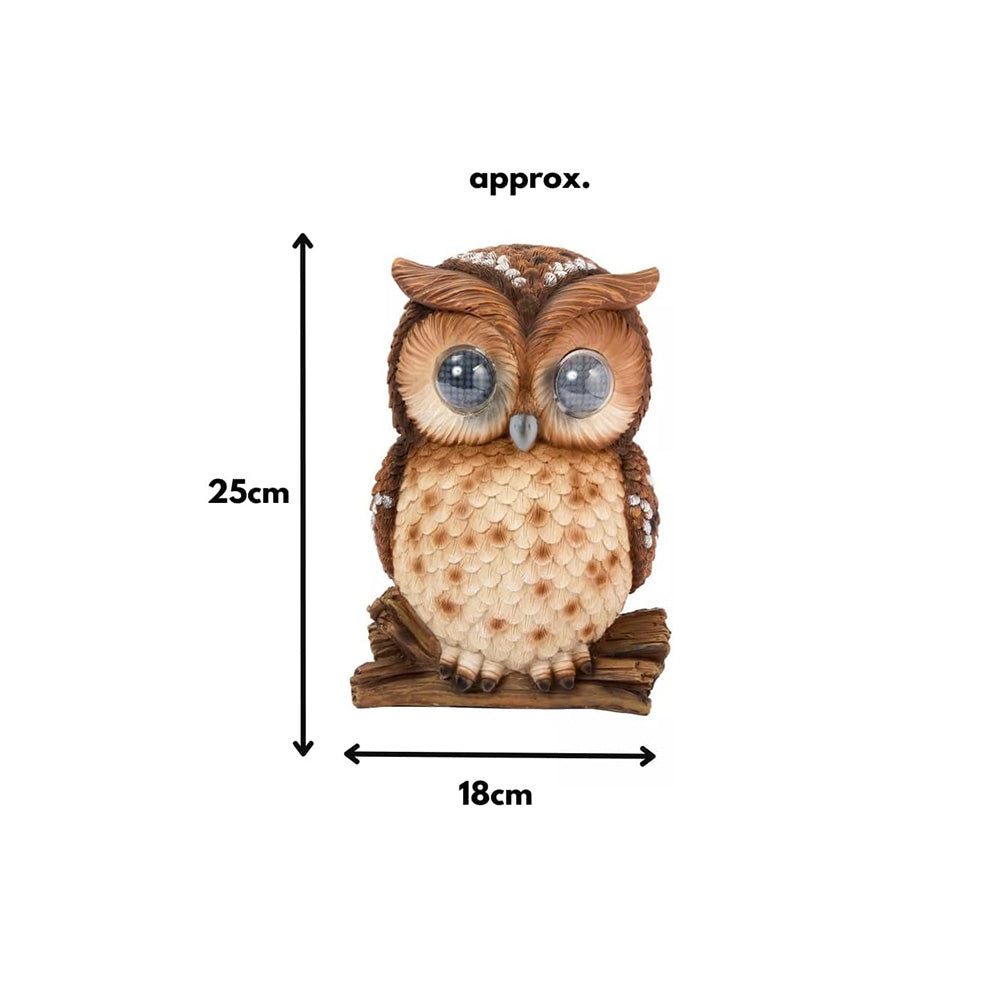 Solar owl garden ornament with blinking LED eyes