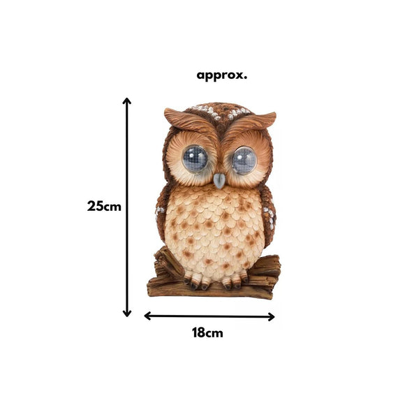 25cm polyresin owl garden decoration shown outdoors