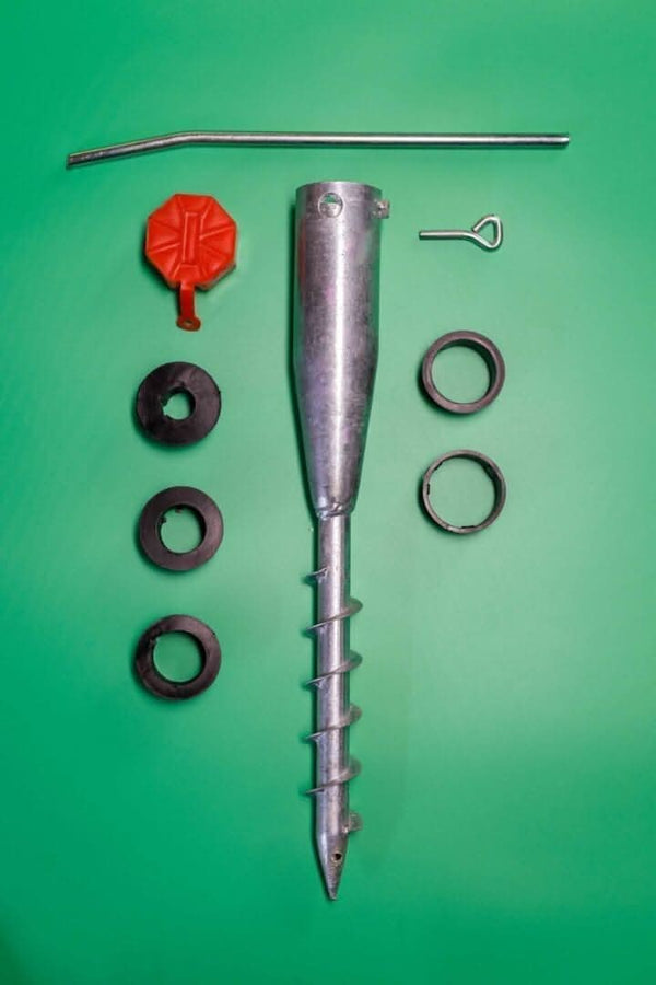 Garden parasol base spike with twist installation