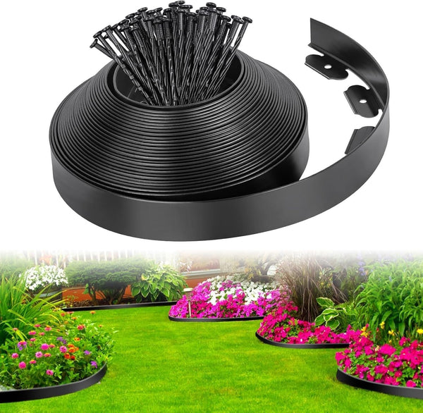 Black plastic garden edging strip