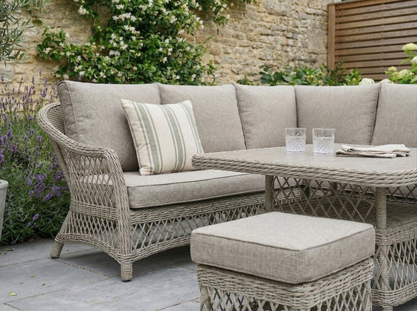 Garden wicker furniture with stools