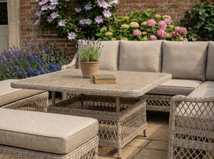 Garden wicker furniture with adjustable table
