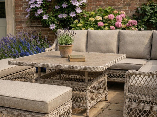 Garden wicker furniture with adjustable table