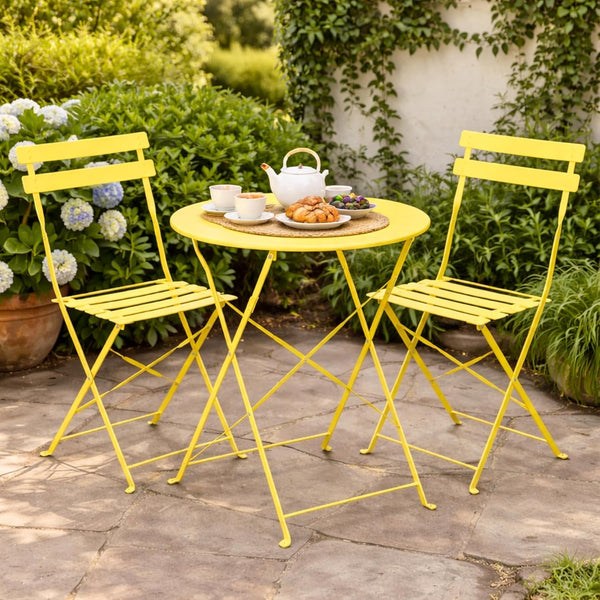 Round folding garden table with matching chairs