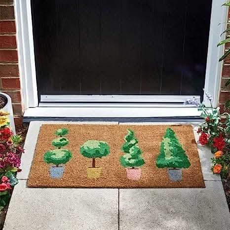 Patio pots coir door mat at home entrance