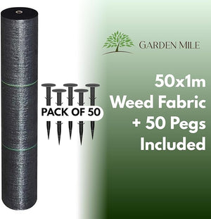 50 metre weed control fabric shown rolled up