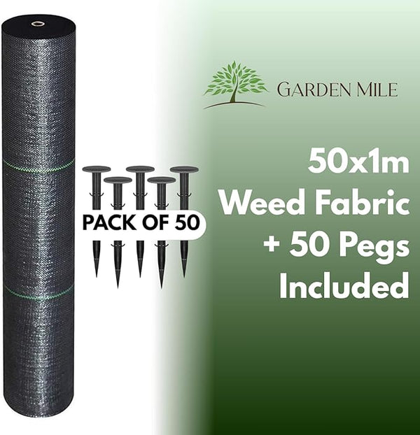 50 metre weed control fabric shown rolled up