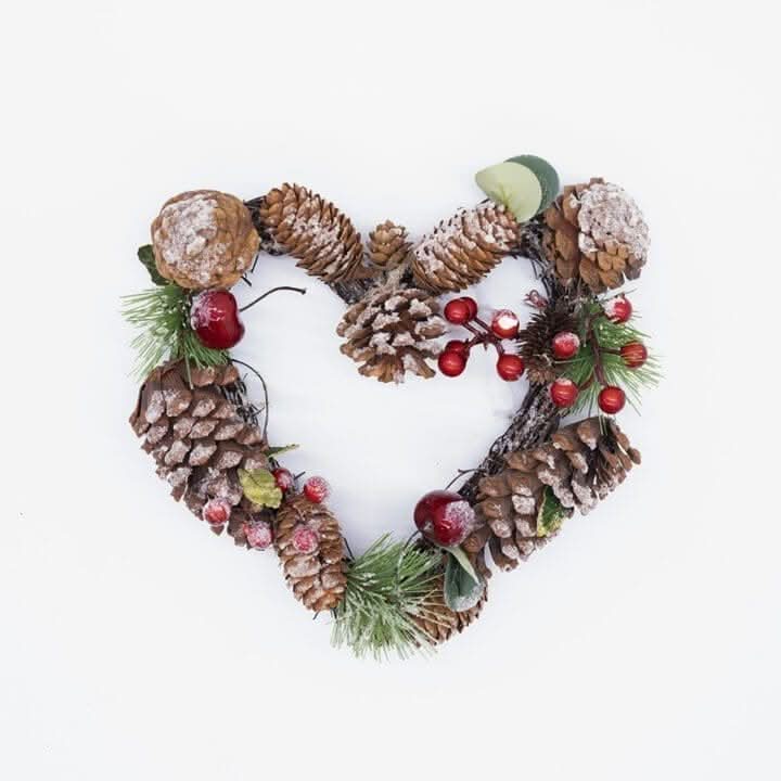 Rustic Christmas heart wreath with eucalyptus and pinecones