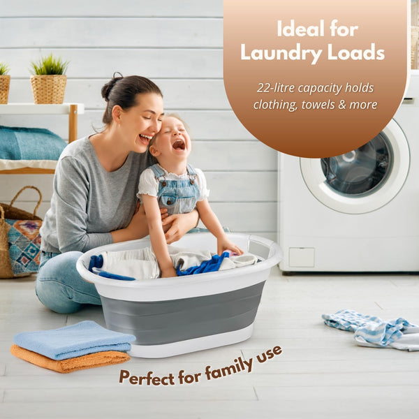 Lightweight laundry basket with soft handles.