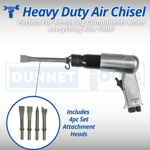 Steel air hammer connected to an air compressor.