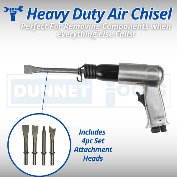 Steel air hammer connected to an air compressor.