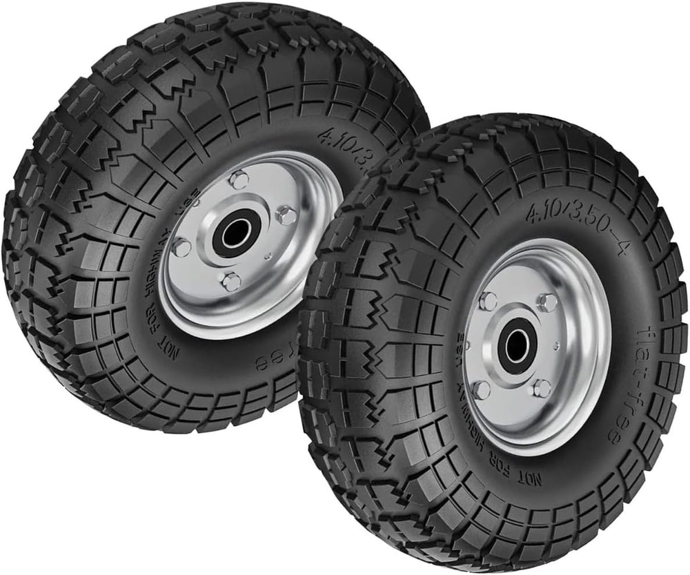 Pair of pneumatic wheelbarrow replacement wheels with steel rims