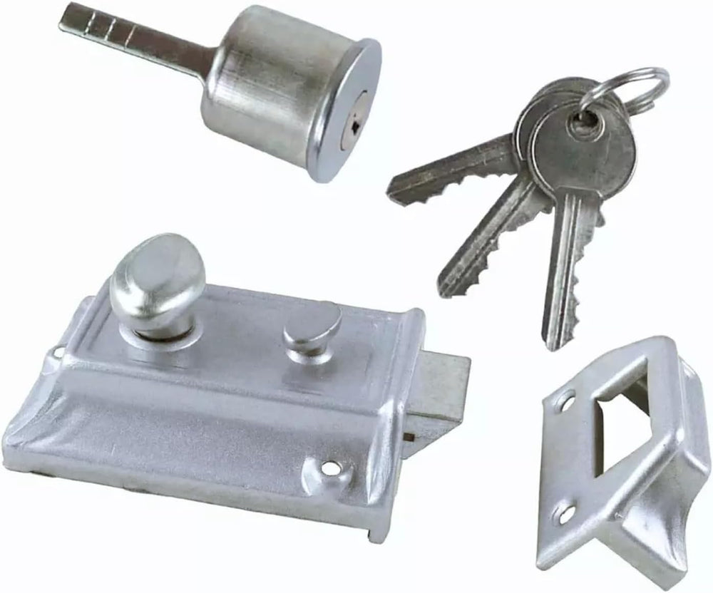 Polished silver rim night latch door lock with three keys