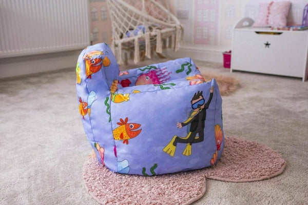 Kids bean bag cover displayed in bedroom