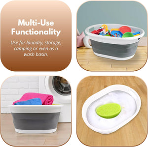 Fold flat washing basket in grey.