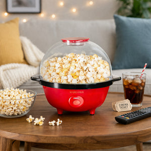 Mains powered popcorn machine with integrated bowl