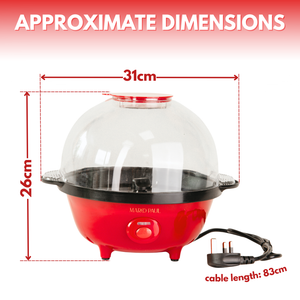 Electric popcorn maker filled with freshly popped popcorn