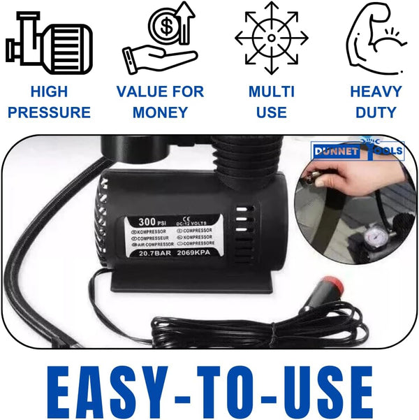 Compact tyre inflator for roadside emergencies