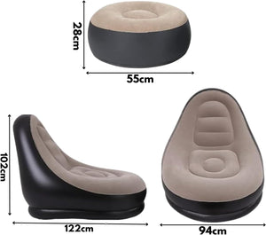 Portable inflatable camping chair and stool.