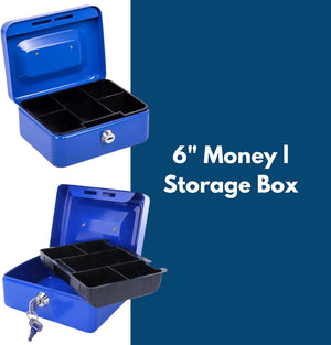 Portable cash storage box for coins and notes.