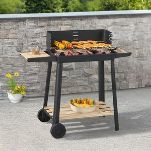 Portable steel charcoal barbeque with wheels