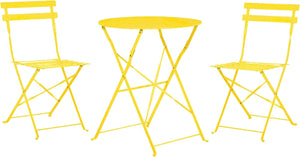 Compact metal garden table with folding chairs