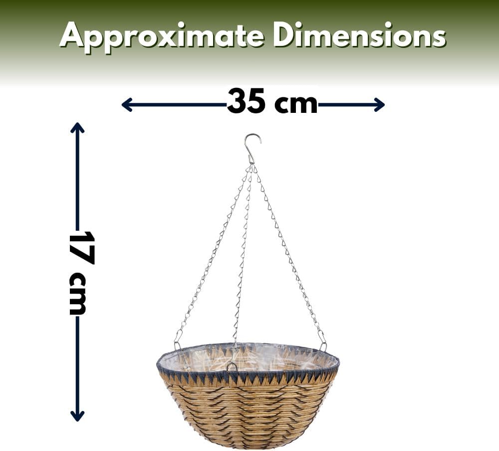 Brown 35cm faux rattan hanging basket planter