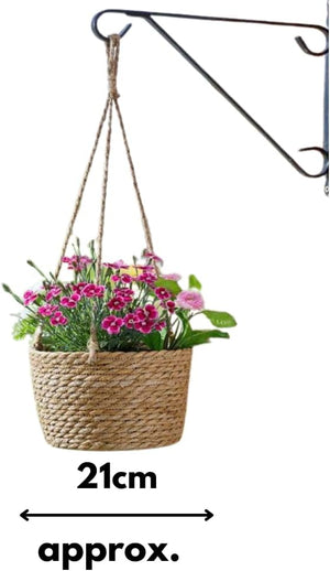 Brown jute hanging planter with rope hanger