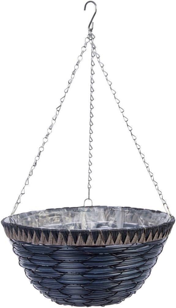 Grey faux rattan hanging basket planter