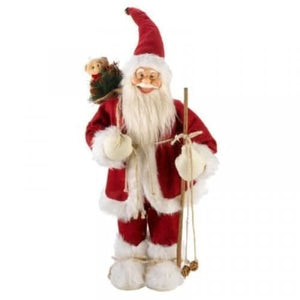 Pre lit plush Santa figure with white faux fur trim