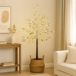 Pre-lit twig tree with woven basket