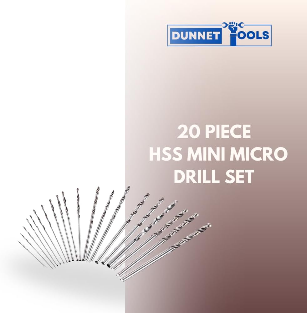 20-piece HSS micro drill bit set with pin vise.