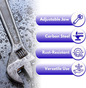 Large adjustable wrench with ergonomic handle.