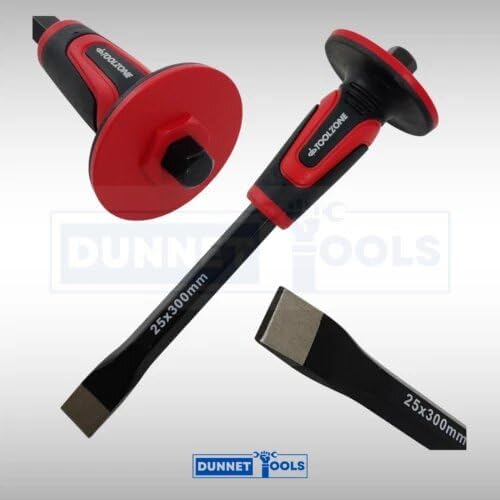 300mm alloy steel cold brick chisel with hand guard.