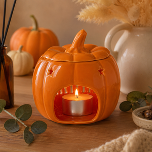 Hello Autumn pumpkin burner displayed on a kitchen counter
