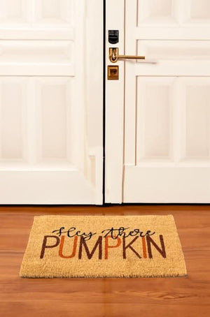 Pumpkin text front door mat