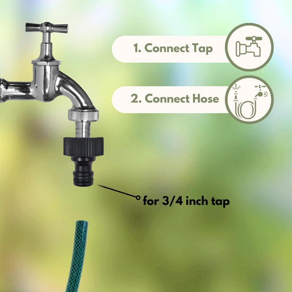 Threaded tap connector for irrigation systems.