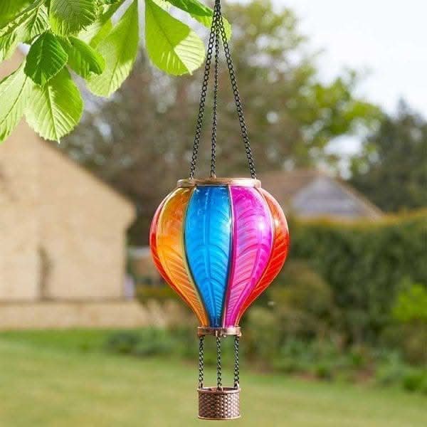 Rainbow flaming balloon hanging solar light