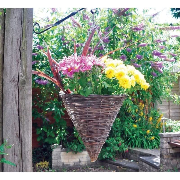 Two tone rattan hanging basket with chain