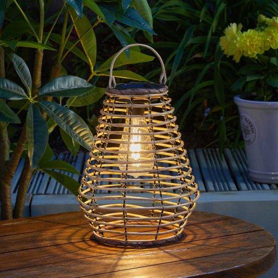 Rattan effect solar LED lantern