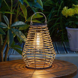 Rattan effect solar LED lantern
