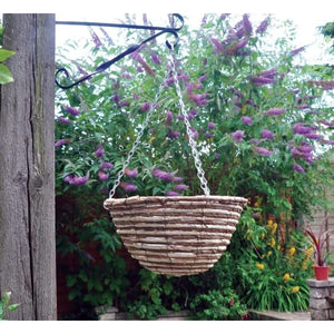 Willow hanging flower basket with metal frame and liner