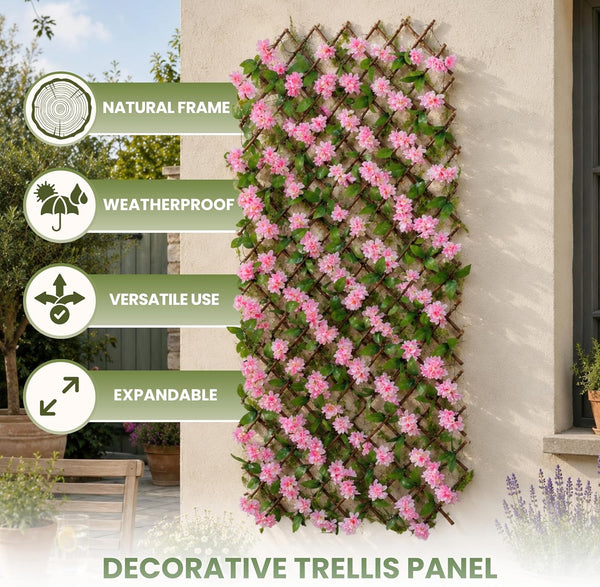 Decorative willow lattice with pink blossom foliage