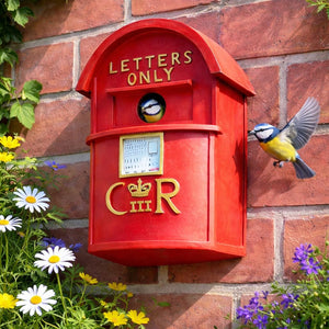 Red post box bird house for garden