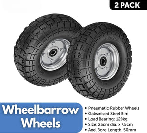 Wheelbarrow replacement tyres with shock absorbing construction
