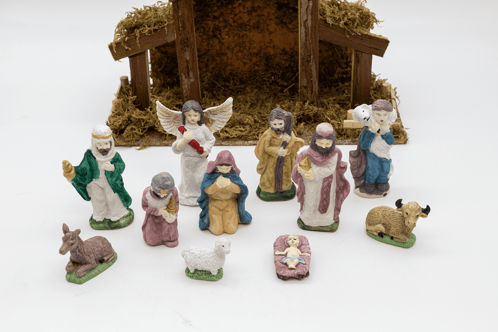 Christmas Nativity scene resin ornament with multicoloured figures