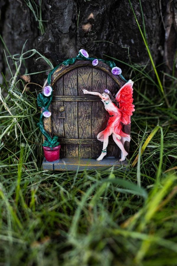 Blue and peach resin fairy garden ornaments