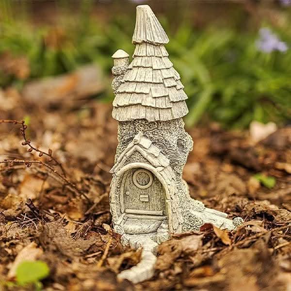 Stone effect fairy house garden ornament