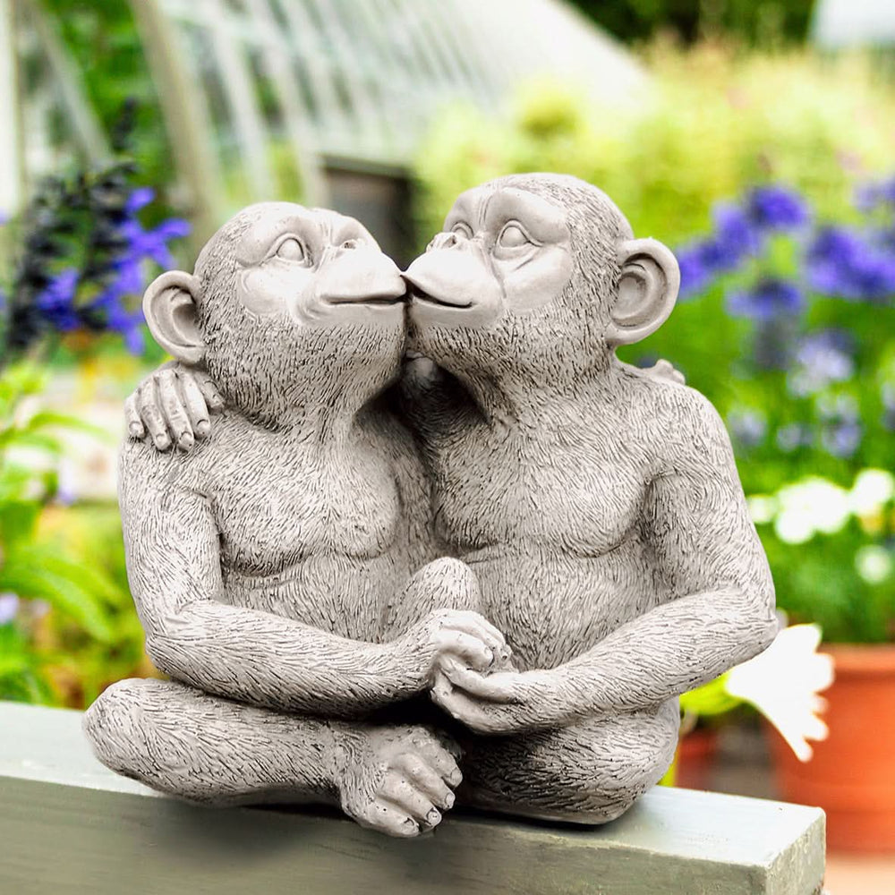 Kissing monkeys garden ornament made from resin