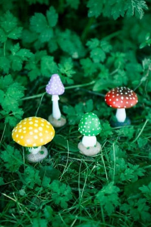 Hand-painted mushroom decorations for outdoor fairy garden